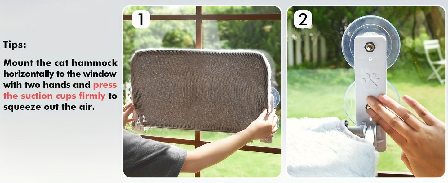 window-mounted cat hammock, cat window perch, cat hammock with suction cups, cat furniture Australia, foldable cat lounger, cat window bed, cat sunbathing hammock, cat window shelfx