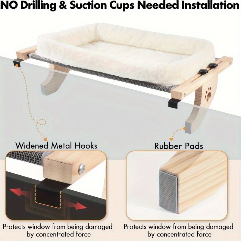 cat window perch, extended metal hooks, cat furniture, cat window bed, cat window lounger, Australian cat products, window sill cat perch, wooden cat window seat