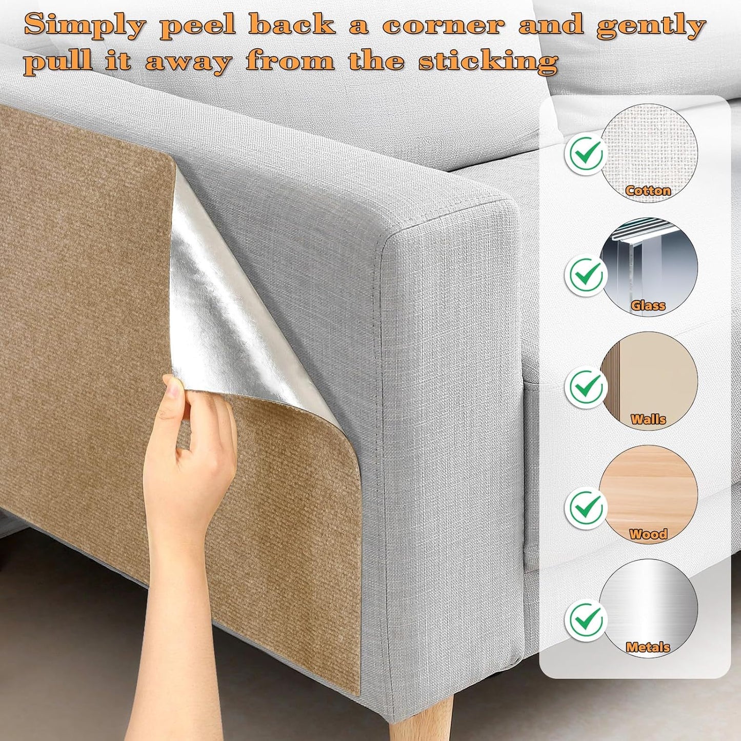 Cat Scratching Carpet,15.8"x78.7"Cat Climbing Pad,Self-Adhesive Cat Scratch Mat,Sticky Scratch Wall Mat, Furniture Protector for Floor Couch Sofa Door Corner(Khaki)