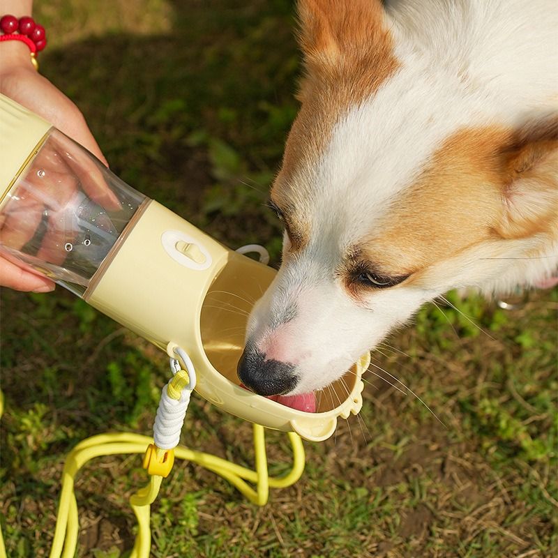 All-in-One Water and Food Pet Travel Cup, Portable Water Dispenser for Dogs and Cats – Yellow