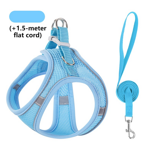 Breathable Reflective Pet Harness Set: Vest-Style Dog Harness + Leash - Blue-L