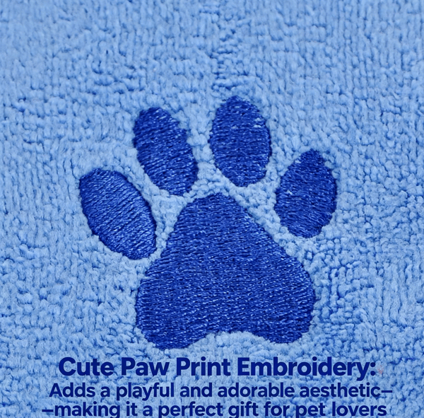 Blue 40*80cm Pet Drying absorbent Towel for Dogs and Cats - Quick Dry Super Absorbent Microfiber Bath Towel with Paw Print Design - Large Size Grooming Towel for Pets
