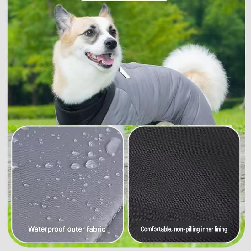 Yellow S size Winter Dog Jumpsuit Coat – Waterproof Four-Leg Pet Jacket with Reflective Harness Clip, Windproof Warm Padded Puppy Snowsuit, Adjustable Polyester Dog Clothing for Small to Medium Dogs