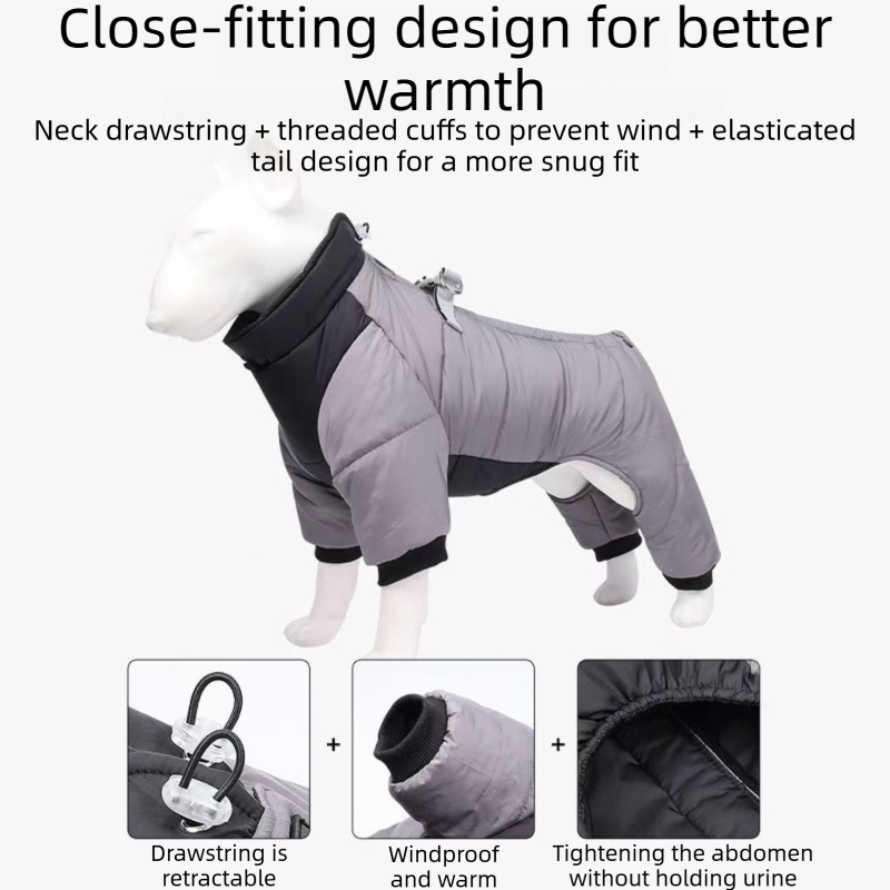 3-Piece Grey Winter Pet Outdoor Travel  Set – grey s size Reflective Dog Puffer Jacket, grey 3m Retractable Leash & grey Portable Foldable Dog Bed